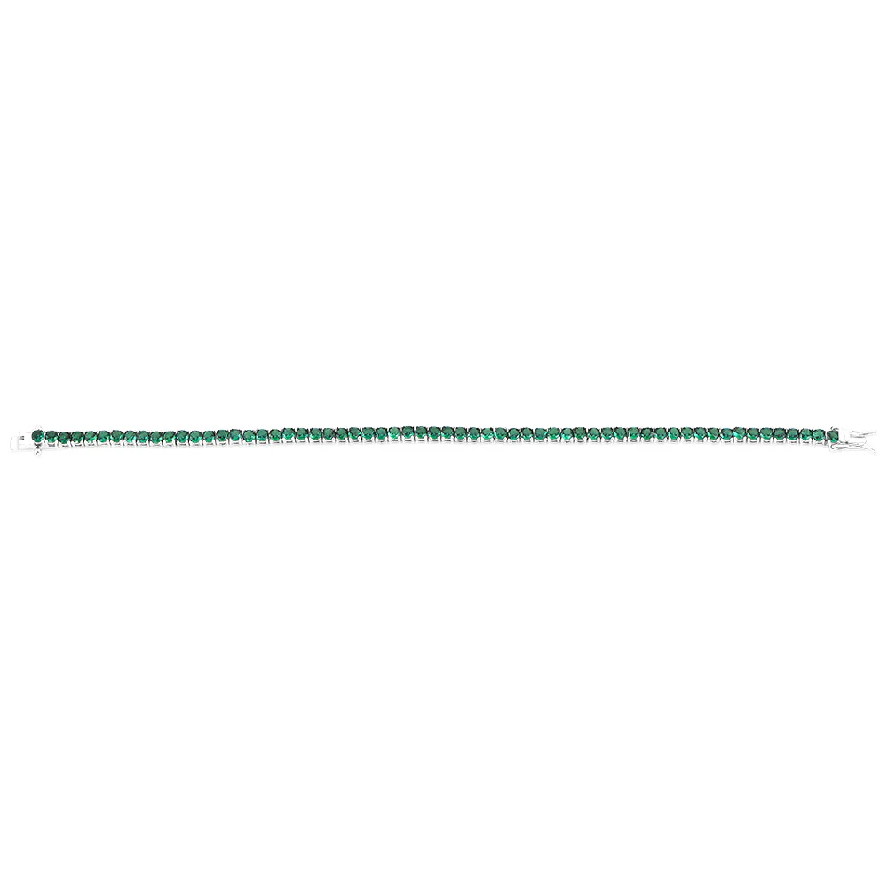 Sterling Silver Rhodium Plated 3mm Emerald Green Coloured Cubic Zirconia 19cm Bracelet - Image 2