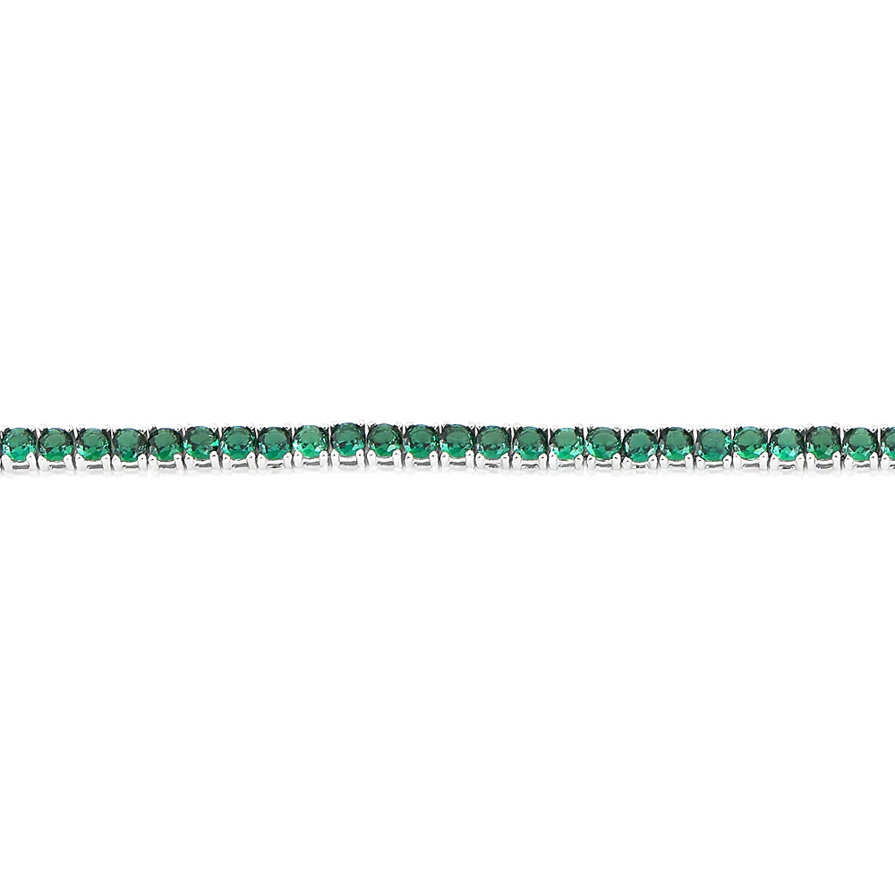 Sterling Silver Rhodium Plated 3mm Emerald Green Coloured Cubic Zirconia 19cm Bracelet - Image 3
