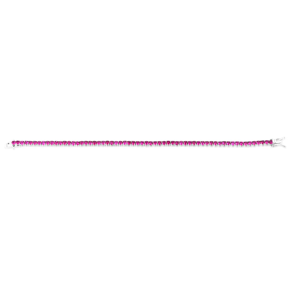 Sterling Silver Rhodium Plated 3mm Ruby Colored Zirconia 19cm Bracelet - Image 2