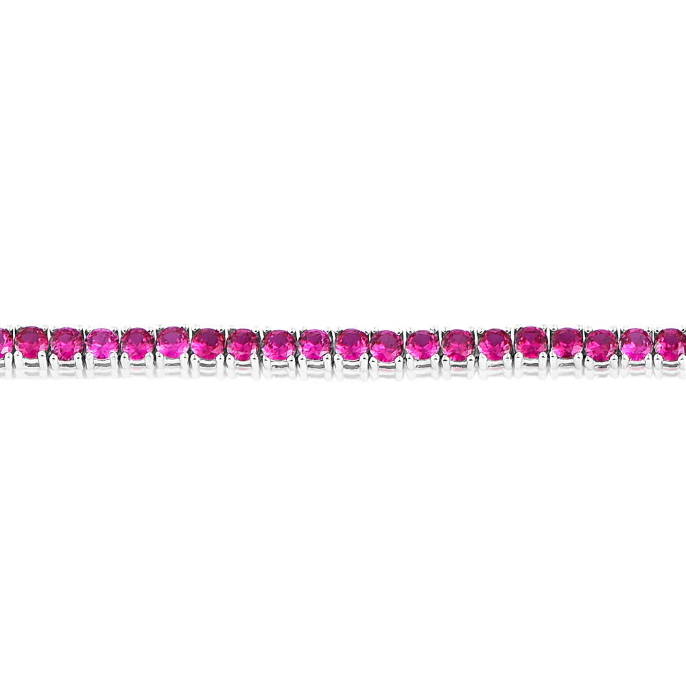 Sterling Silver Rhodium Plated 3mm Ruby Colored Zirconia 19cm Bracelet - Image 3