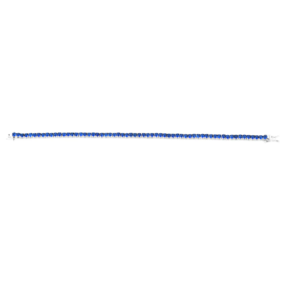 Sterling Silver Rhodium Plated 3mm Sapphire Blue Cubic Zirconia 19cm Bracelet - Image 2