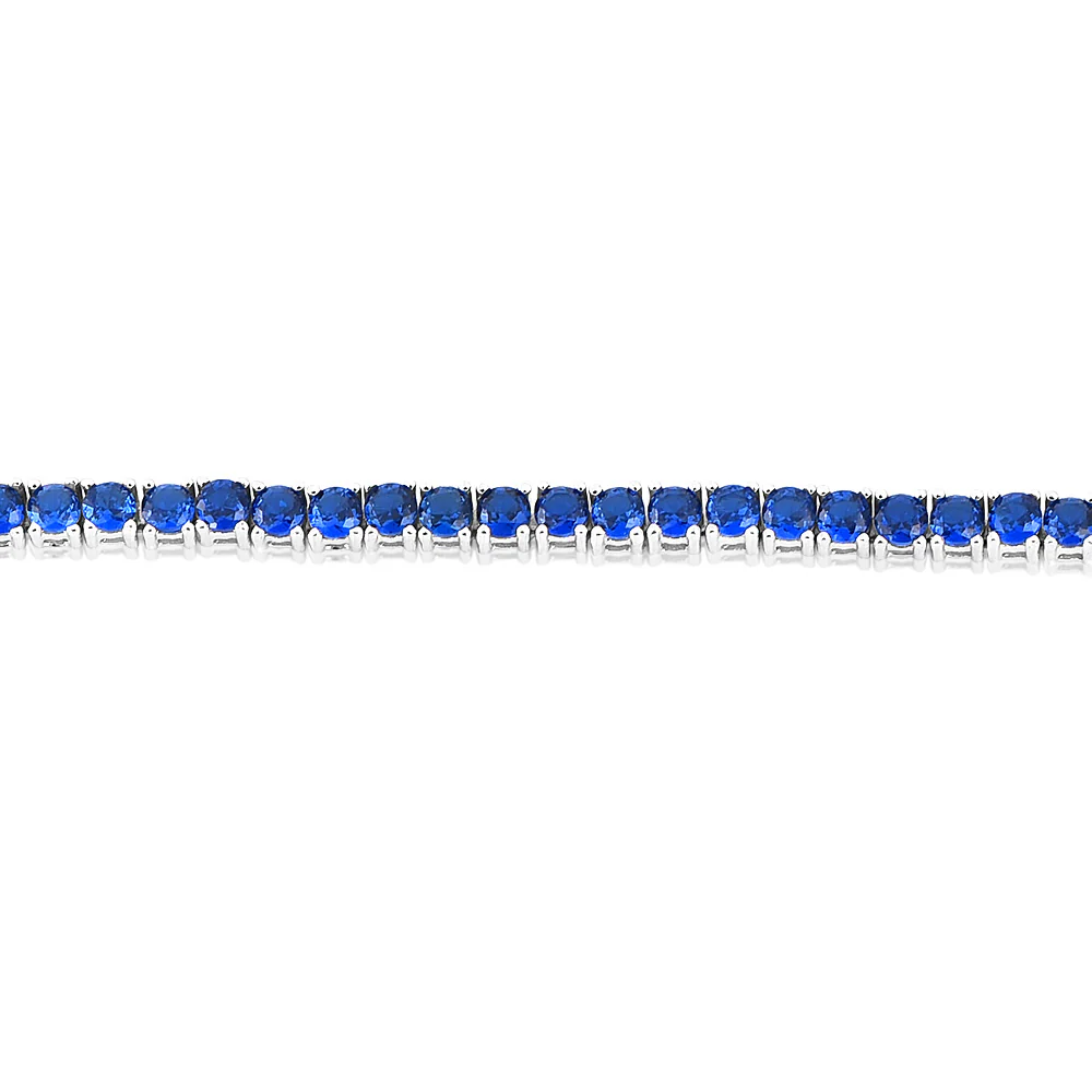 Sterling Silver Rhodium Plated 3mm Sapphire Blue Cubic Zirconia 19cm Bracelet - Image 3