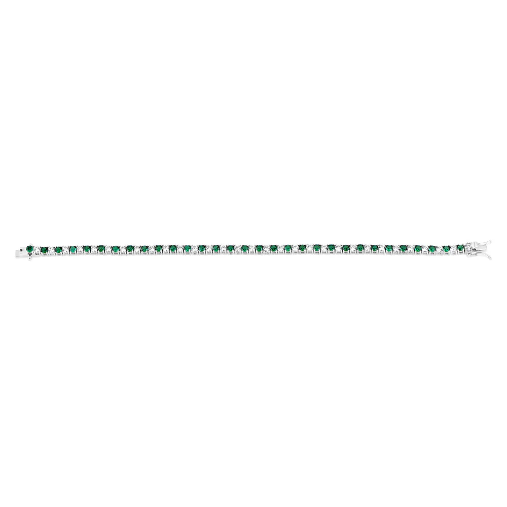 Sterling Silver Rhodium Plated 3mm White And Emerald Green Cubic Zirconia 19cm Bracelet - Image 2