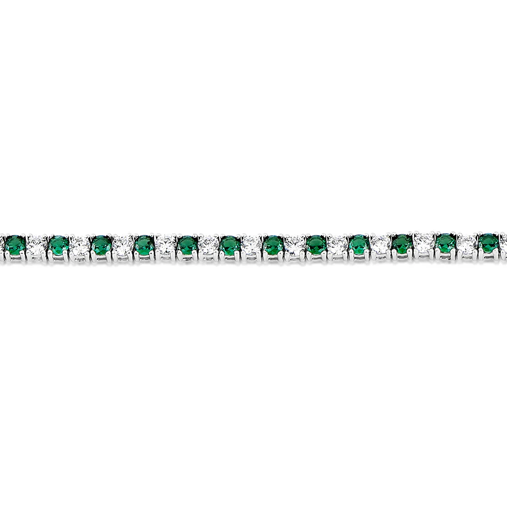 Sterling Silver Rhodium Plated 3mm White And Emerald Green Cubic Zirconia 19cm Bracelet - Image 3
