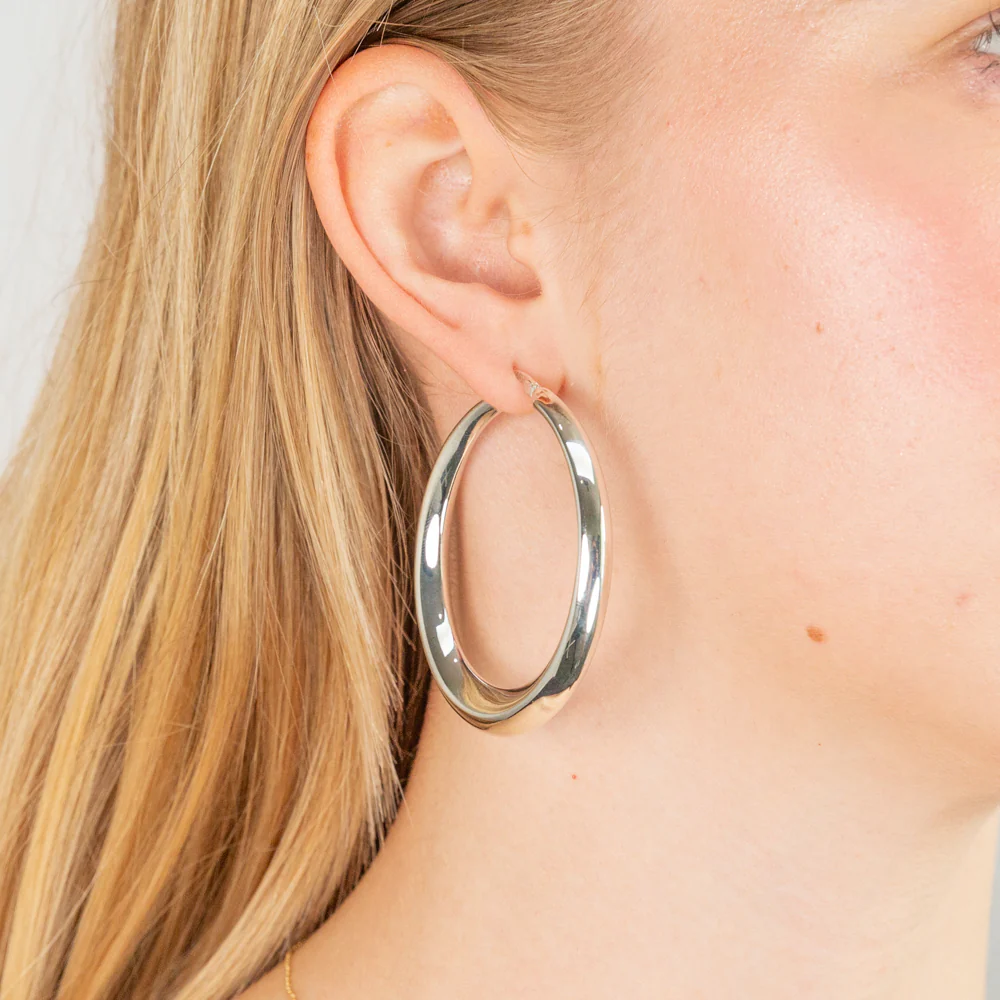 Sterling Silver Rhodium Plated 50mm Graduated Creole Earrings - Image 2