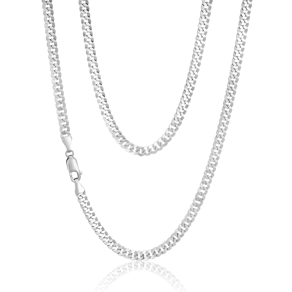Sterling Silver Rhodium Plated 55cm 90 Gauge Flat Curb Chain - Image 2