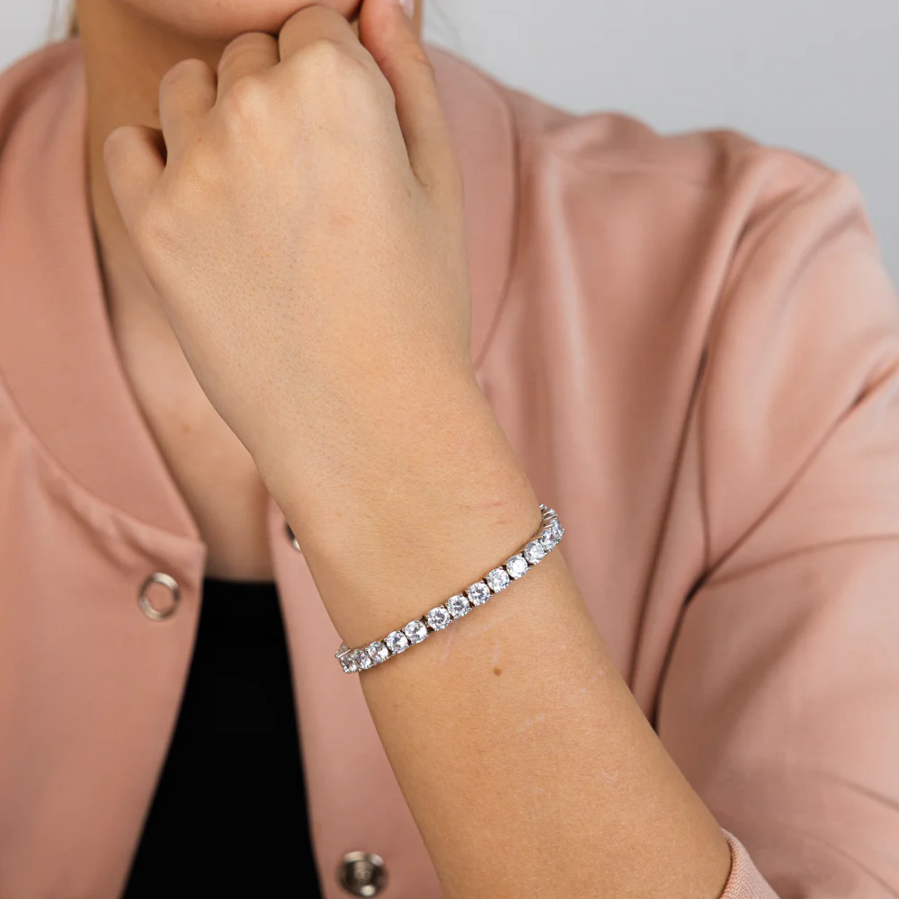 Sterling Silver Rhodium Plated 5mm Cubic Zirconia 18.4cm Bracelet - Image 5