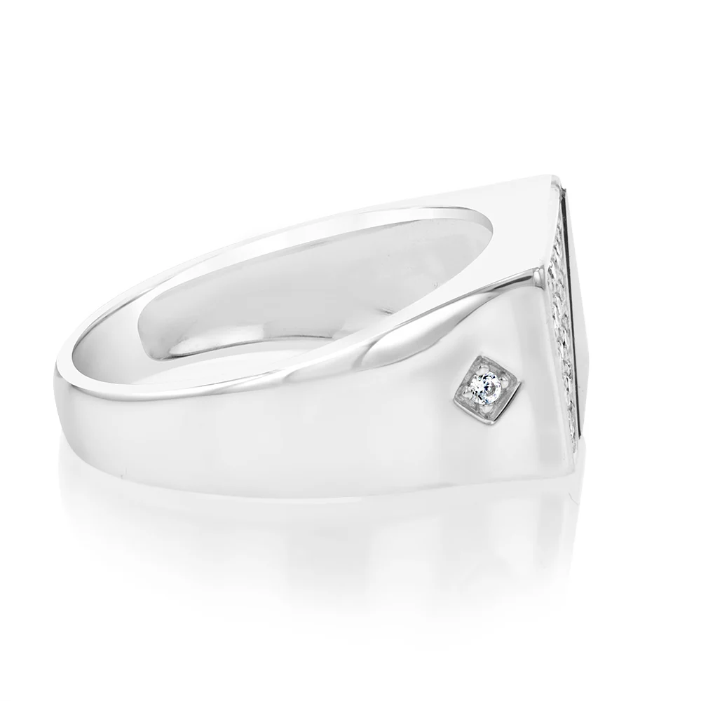 Sterling Silver Rhodium Plated Black Onyx And Cubic Zirconia Ring - Image 2