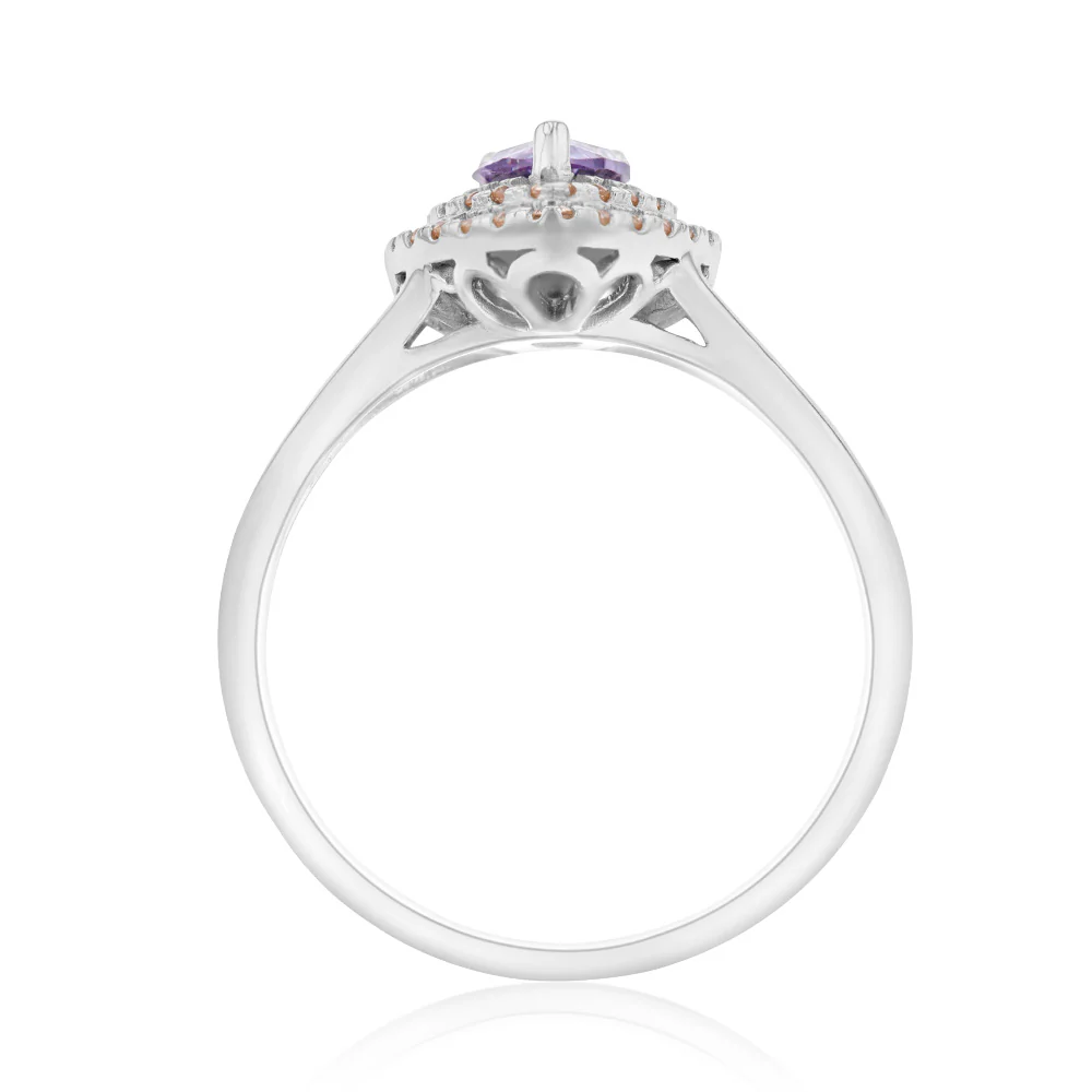 Sterling Silver Rhodium Plated Champagne/ Lavender Cubic Zirconia Ring - Image 2