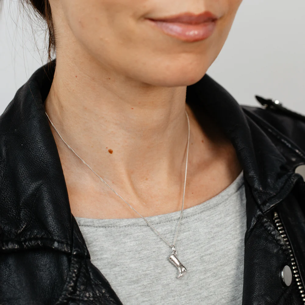Sterling Silver Rhodium Plated Cowboy Boot Pendant - Image 2