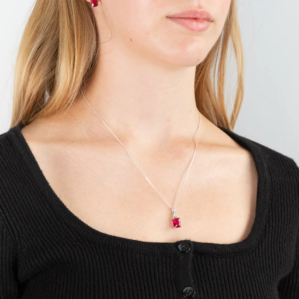 Sterling Silver Rhodium Plated Created Ruby And Cubic Zirconia Pendant - Image 2