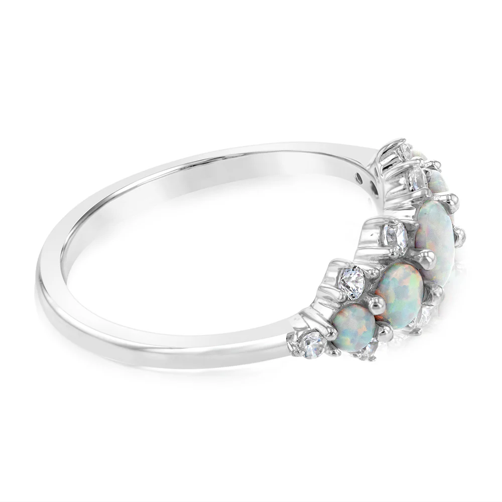 Sterling Silver Rhodium Plated Created White Opal Ring - Image 2