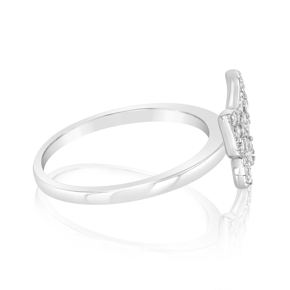 Sterling Silver Rhodium Plated Cubic Zirconia Butterfly Ring - Image 2
