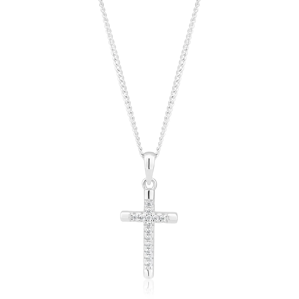 Sterling Silver Rhodium Plated Cubic Zirconia Cross Pendant - Image 2