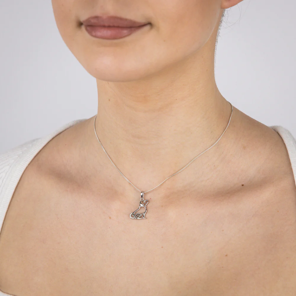 Sterling Silver Rhodium Plated Cubic Zirconia Dog Pendant (Chain not included) - Image 2