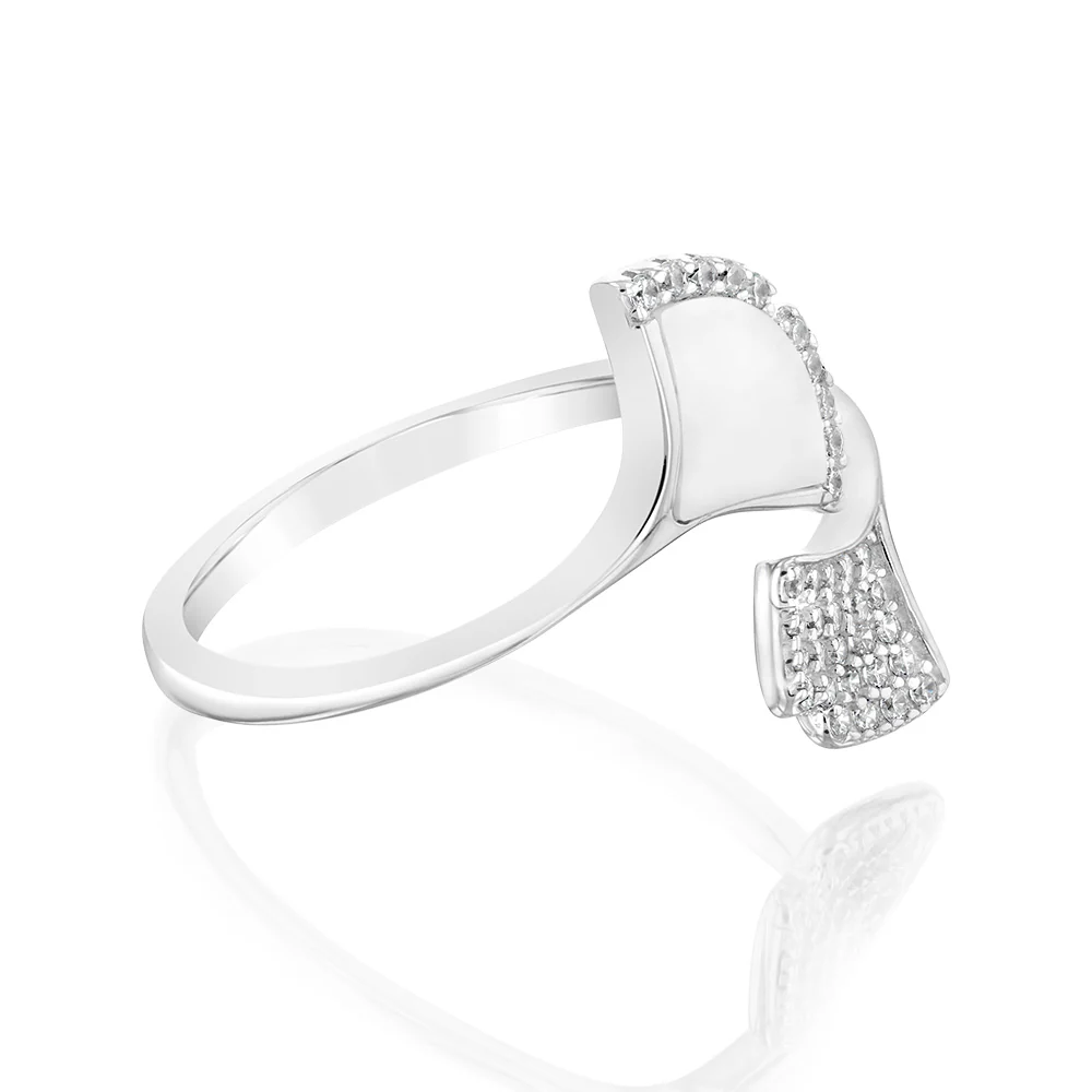 Sterling Silver Rhodium Plated Cubic Zirconia Dolphin Tail Ring - Image 2
