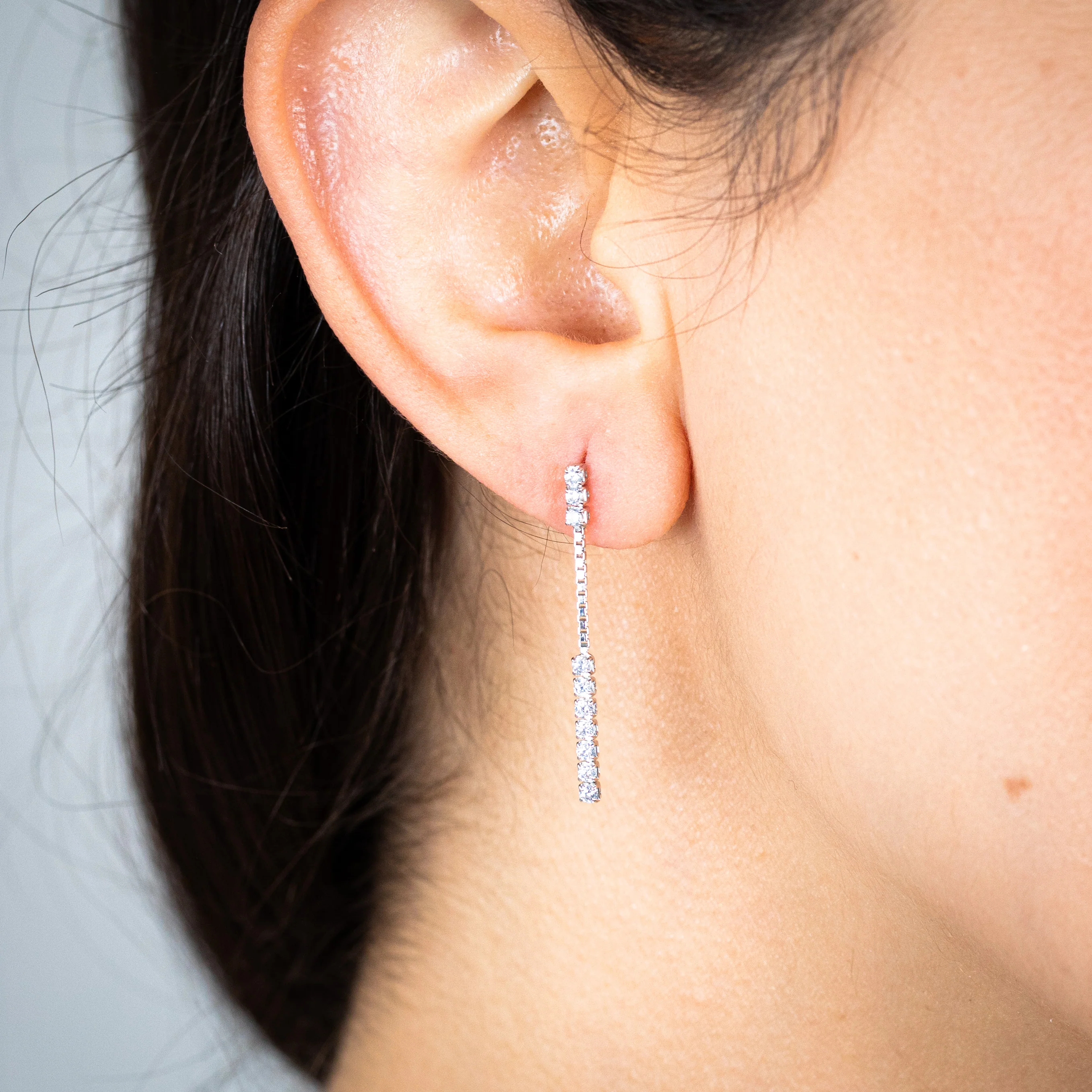 Sterling Silver Rhodium Plated Cubic Zirconia Drop Earrings - Image 2