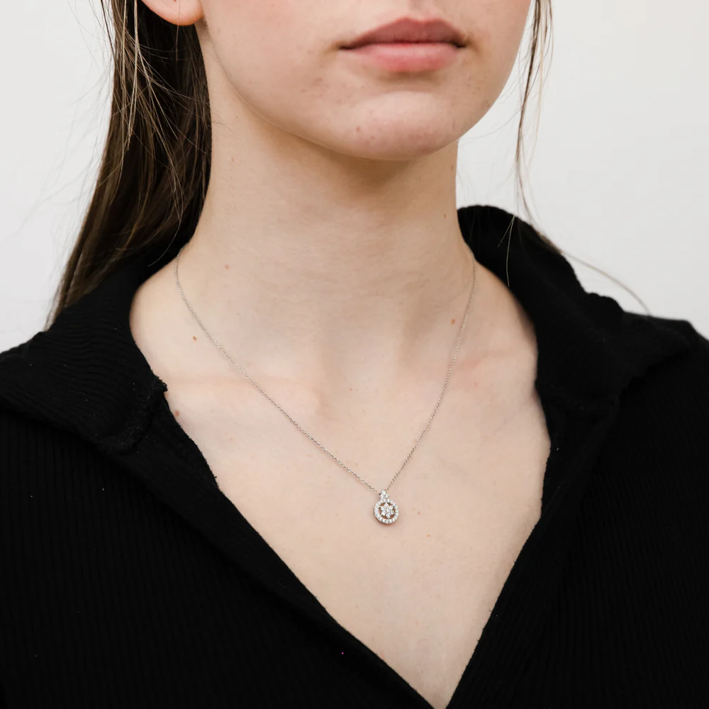 Sterling Silver Rhodium Plated Cubic Zirconia Flower Pendant On 40+5cm Chain - Image 2