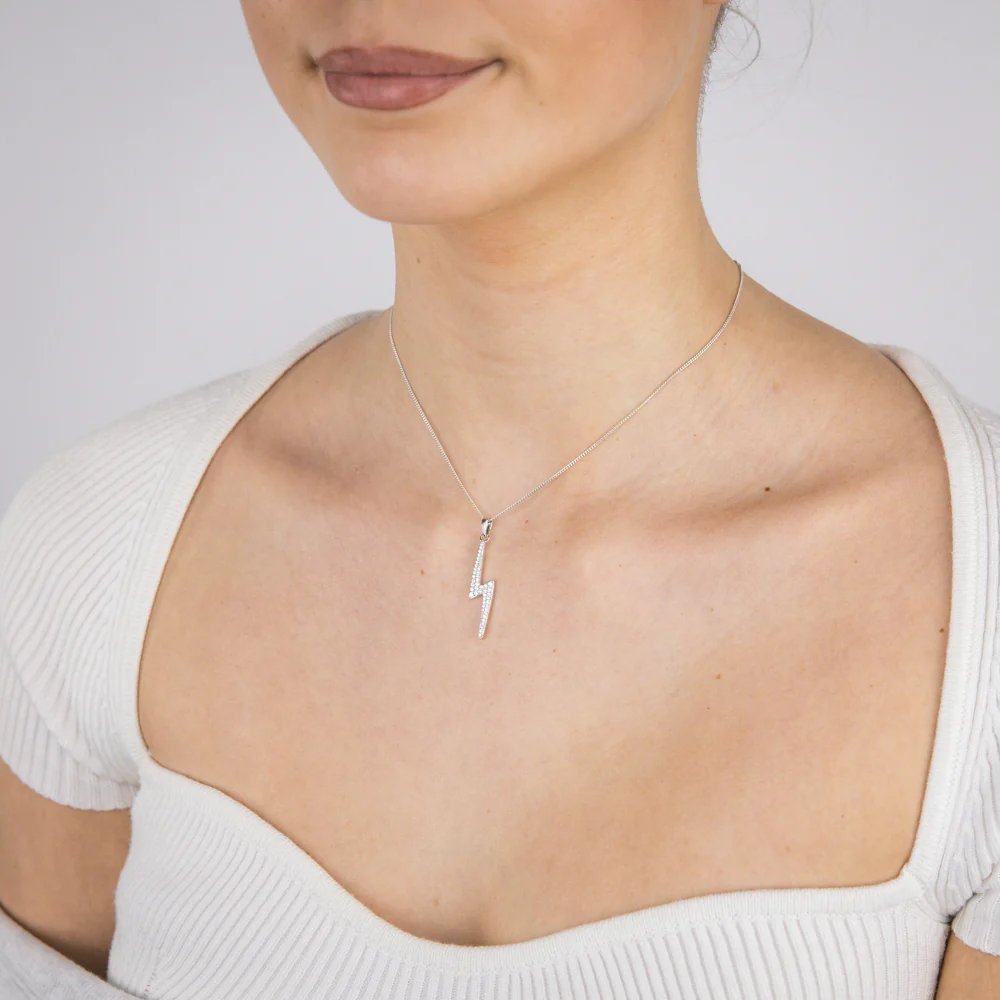 Sterling Silver Rhodium Plated Cubic Zirconia Lightning Bolt Pendant - Image 2