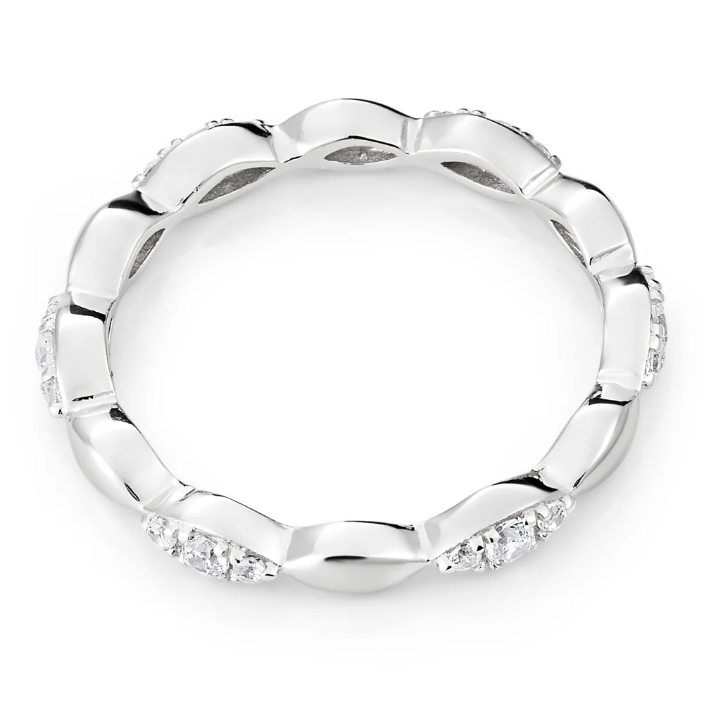 Sterling Silver Rhodium Plated Cubic Zirconia Marquise Eternity Ring - Image 2