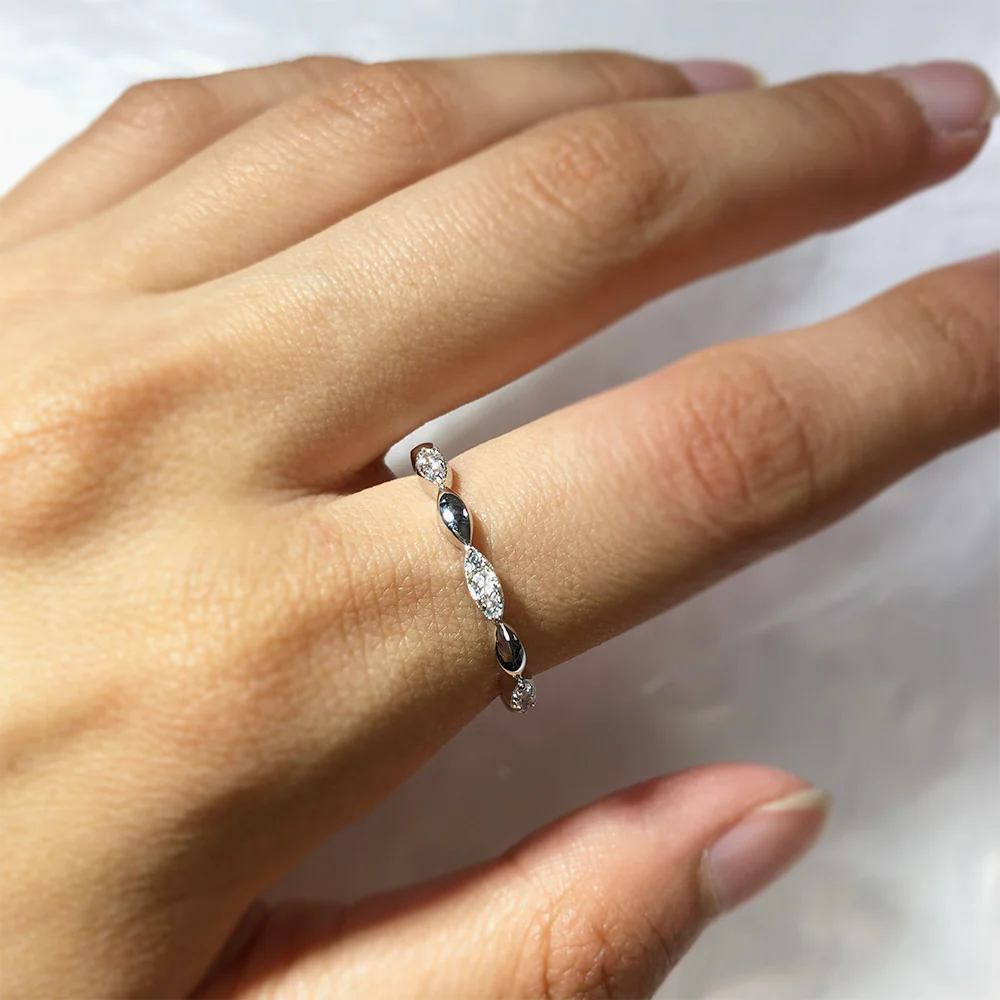 Sterling Silver Rhodium Plated Cubic Zirconia Marquise Eternity Ring - Image 4