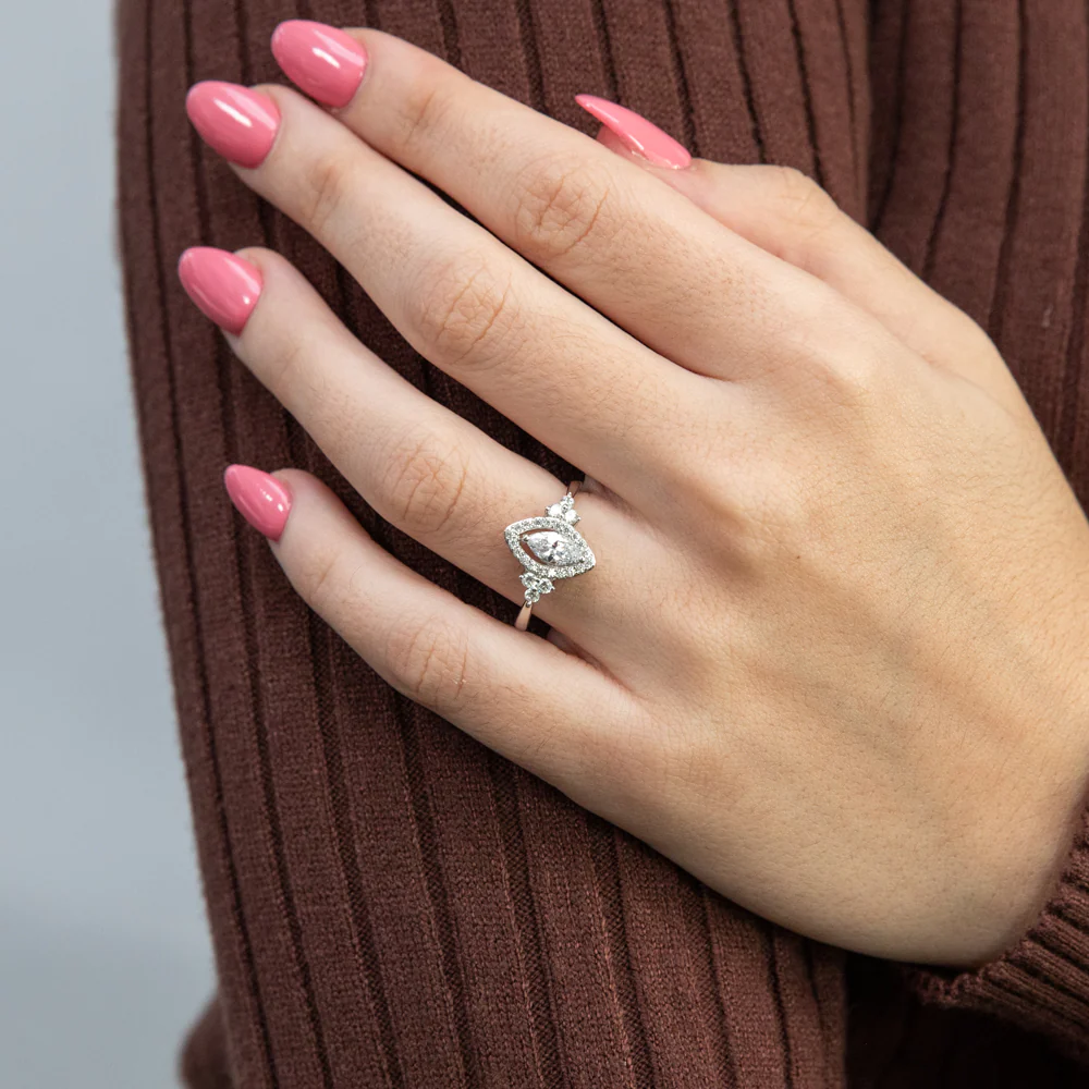 Sterling Silver Rhodium Plated Cubic Zirconia Marquise Ring - Image 2