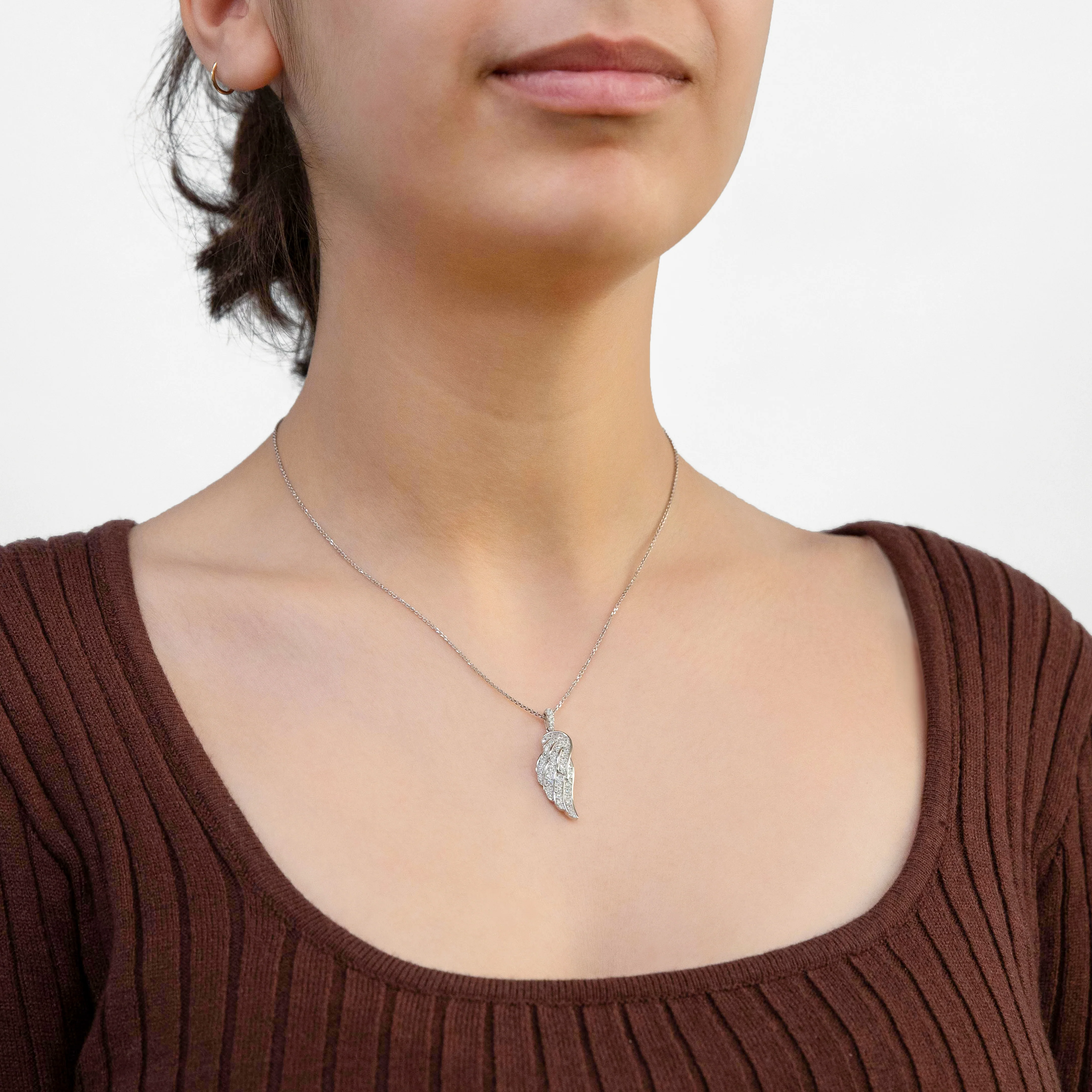 Sterling Silver Rhodium Plated Cubic Zirconia On Angel Wings Pendant On 40+5cm Chain - Image 2