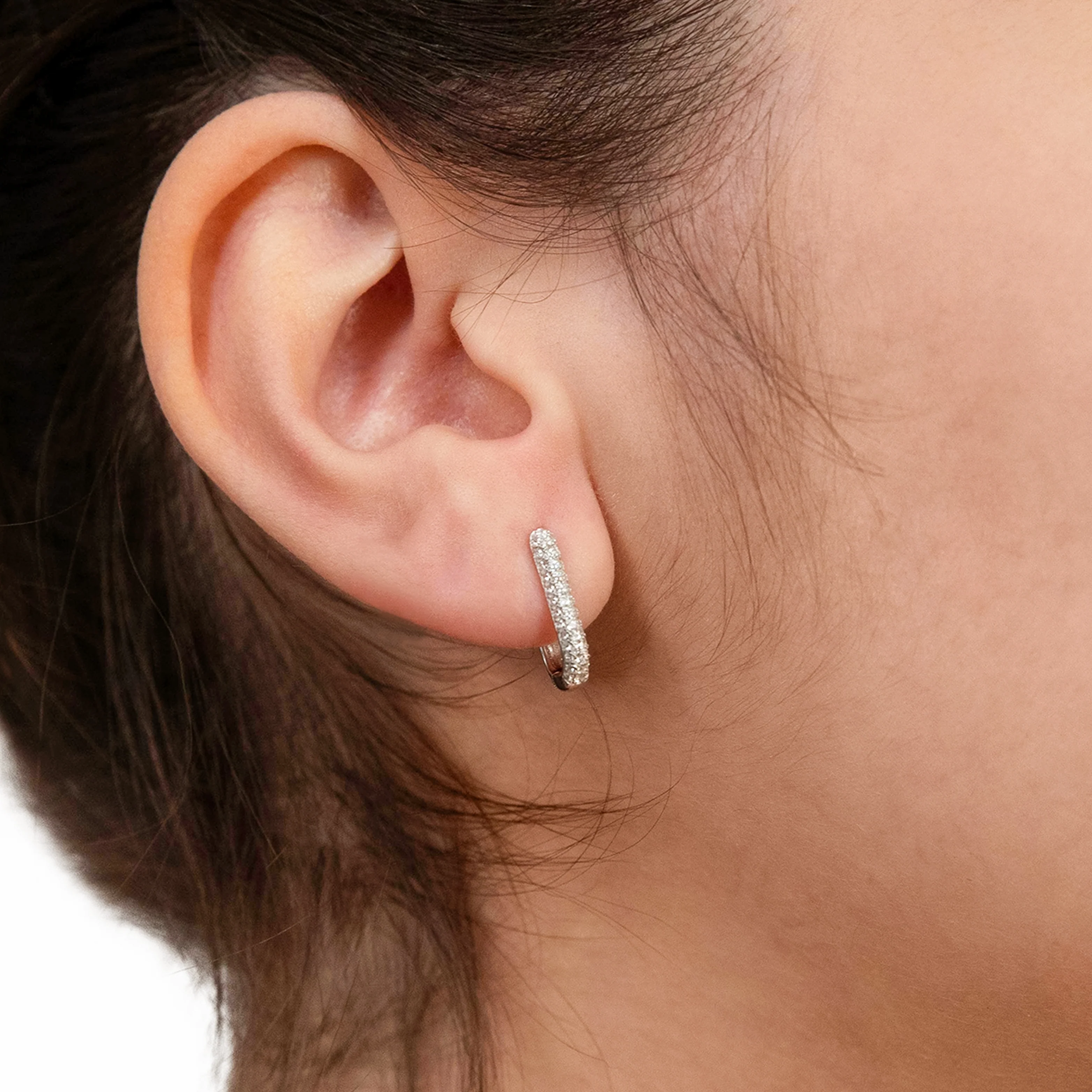 Sterling Silver Rhodium Plated Cubic Zirconia On Elongated Hoop Earring - Image 2