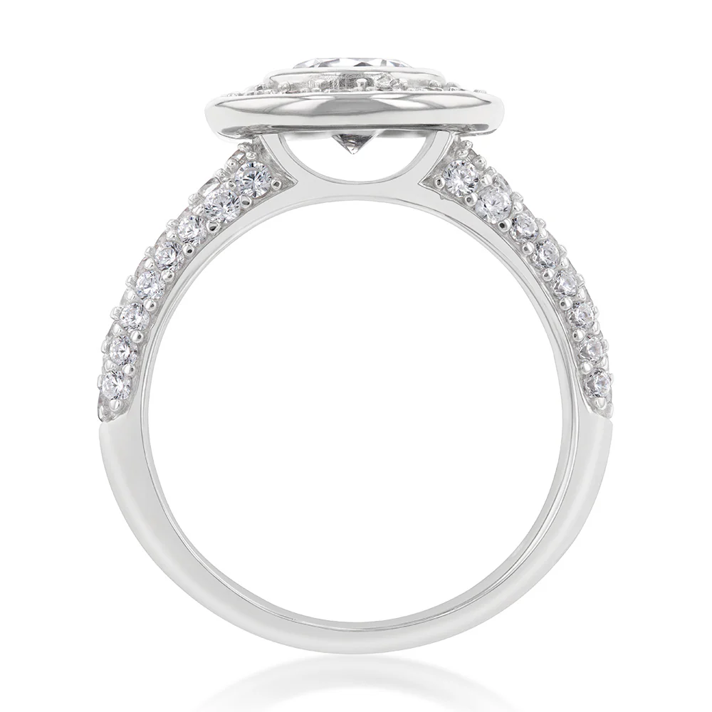 Sterling Silver Rhodium Plated Cubic Zirconia On Fancy Round Ring - Image 2