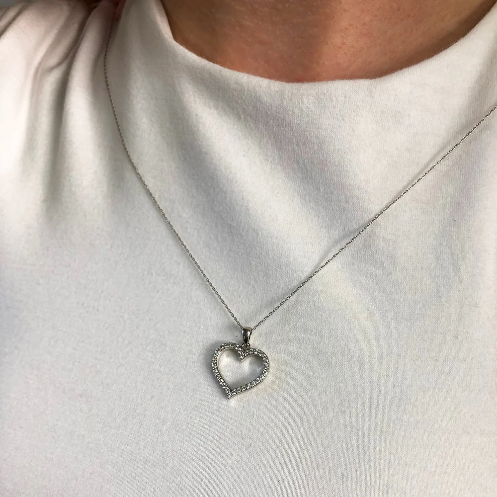 Sterling Silver Rhodium Plated Cubic Zirconia Open Heart Pendant - Image 2