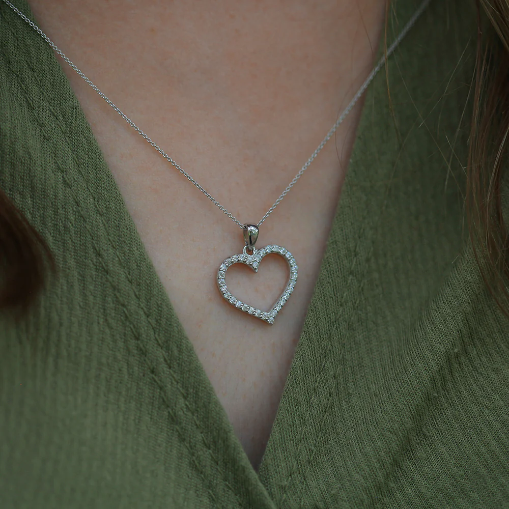 Sterling Silver Rhodium Plated Cubic Zirconia Open Heart Pendant - Image 3