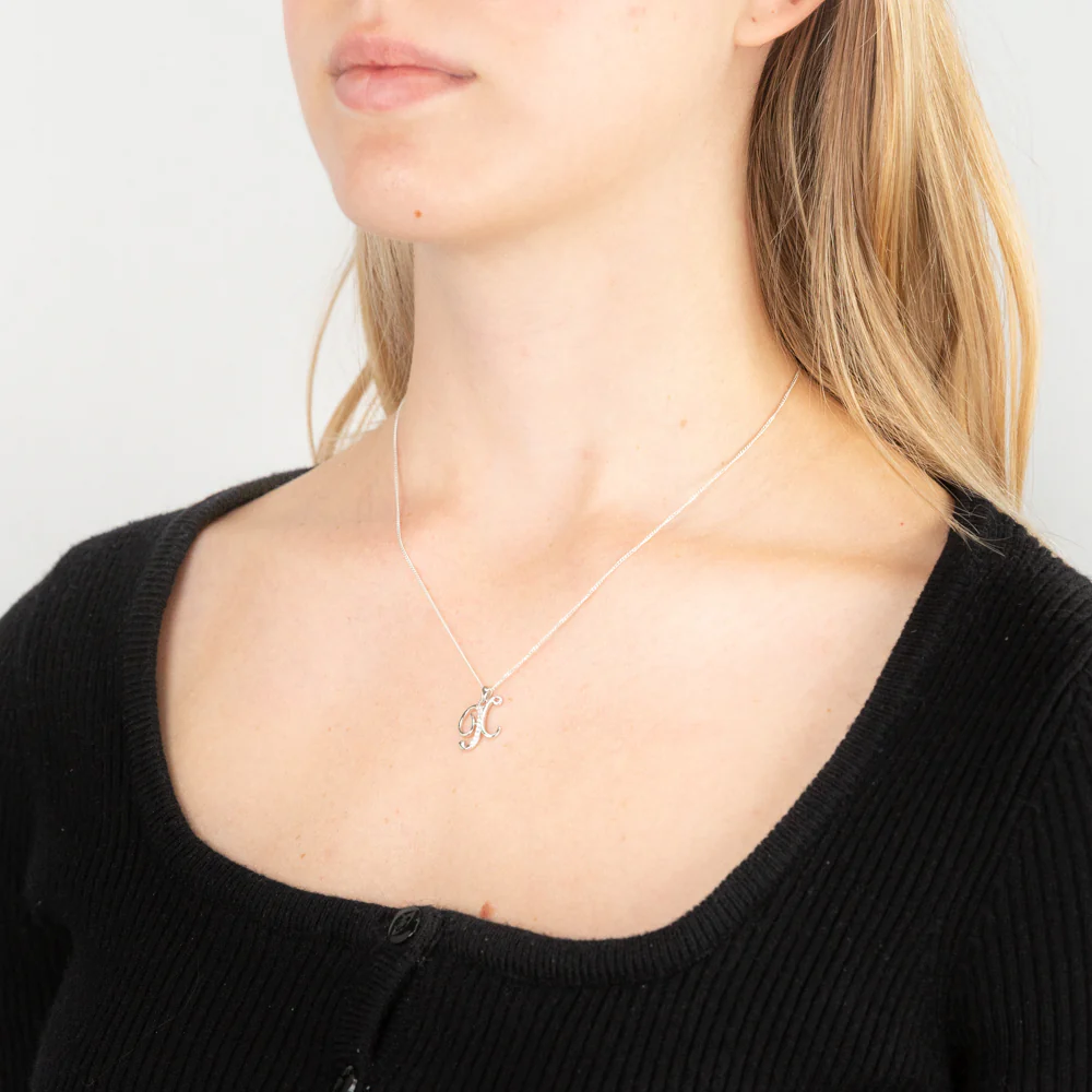 Sterling Silver Rhodium Plated Cubic Zirconia Script "X " Initial Pendant - Image 2
