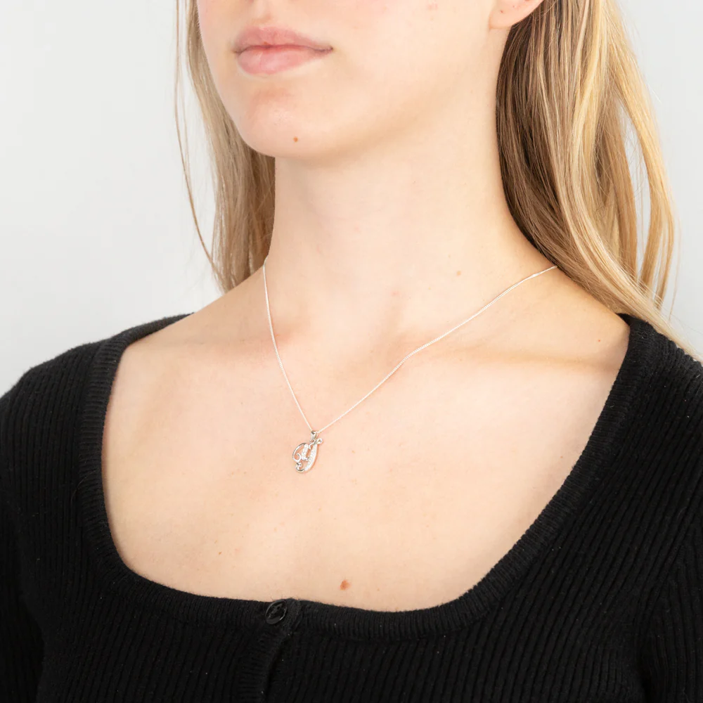 Sterling Silver Rhodium Plated Cubic Zirconia Script "Y " Initial Pendant - Image 2