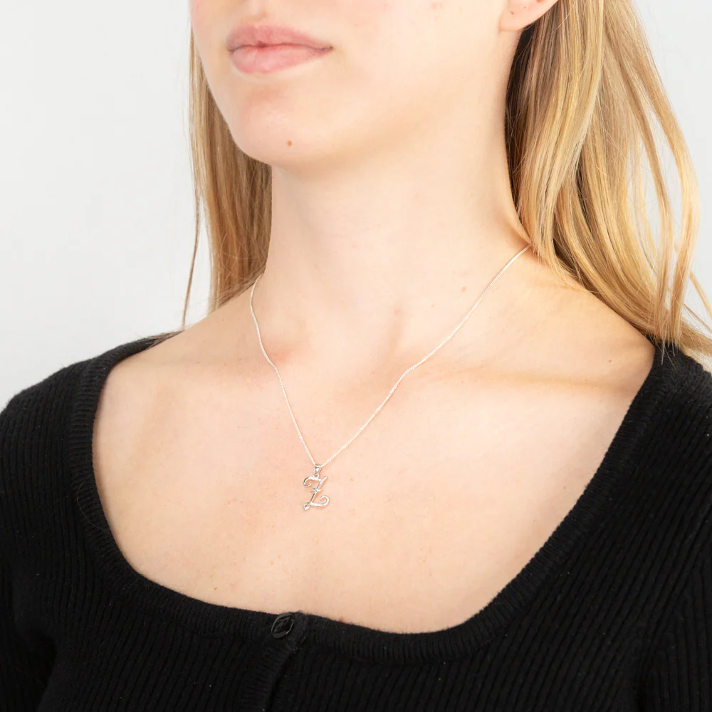 Sterling Silver Rhodium Plated Cubic Zirconia Script "Z " Initial Pendant - Image 2