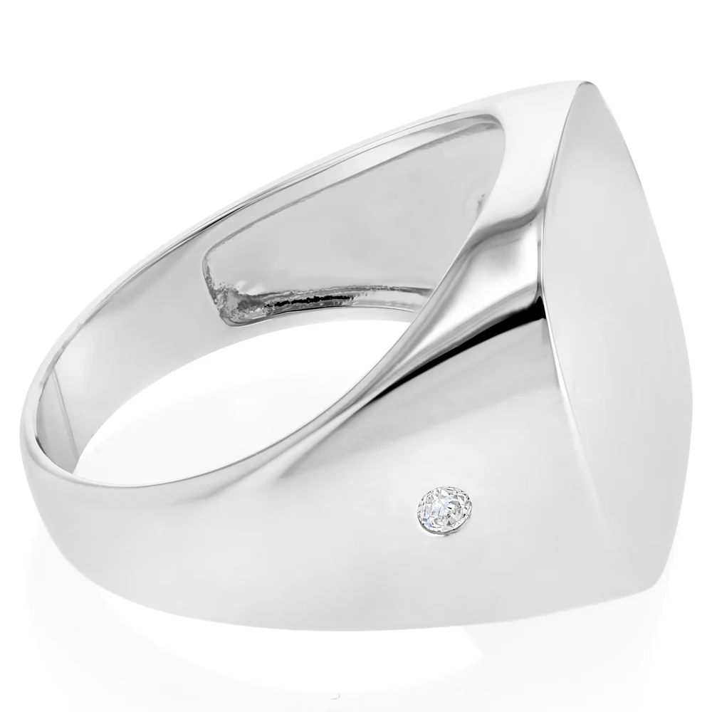 Sterling Silver Rhodium Plated Cubic Zirconia Square Signet Ring - Image 2