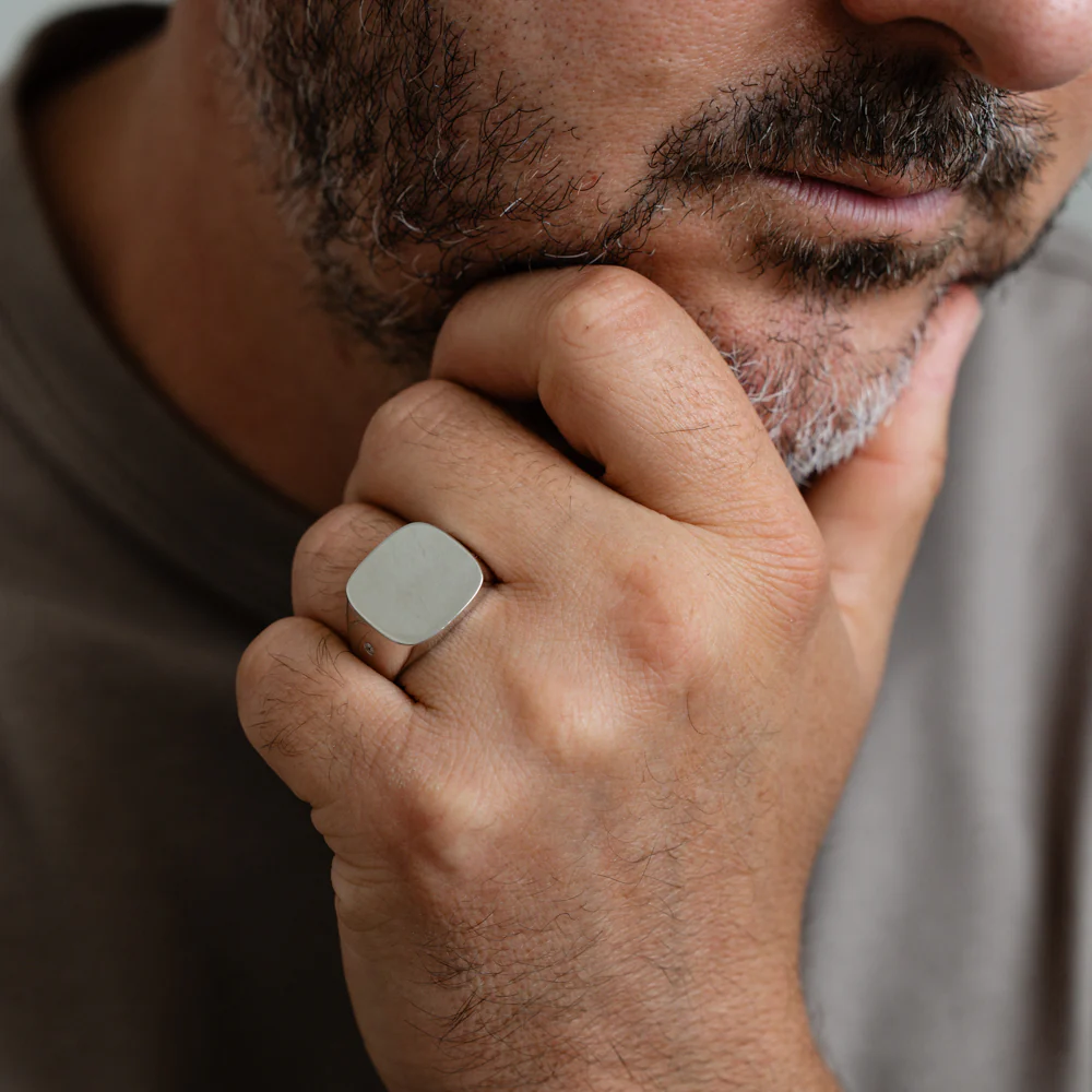 Sterling Silver Rhodium Plated Cubic Zirconia Square Signet Ring - Image 3