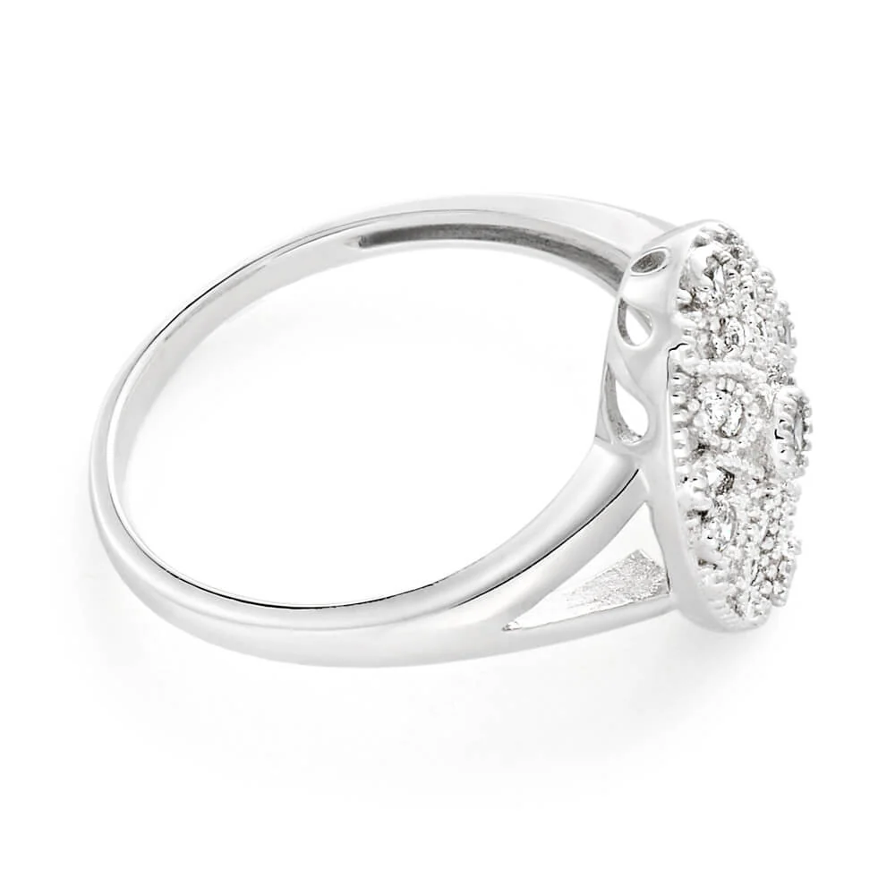 Sterling Silver Rhodium Plated Cubic Zirconia Style Vintage Ring - Image 2