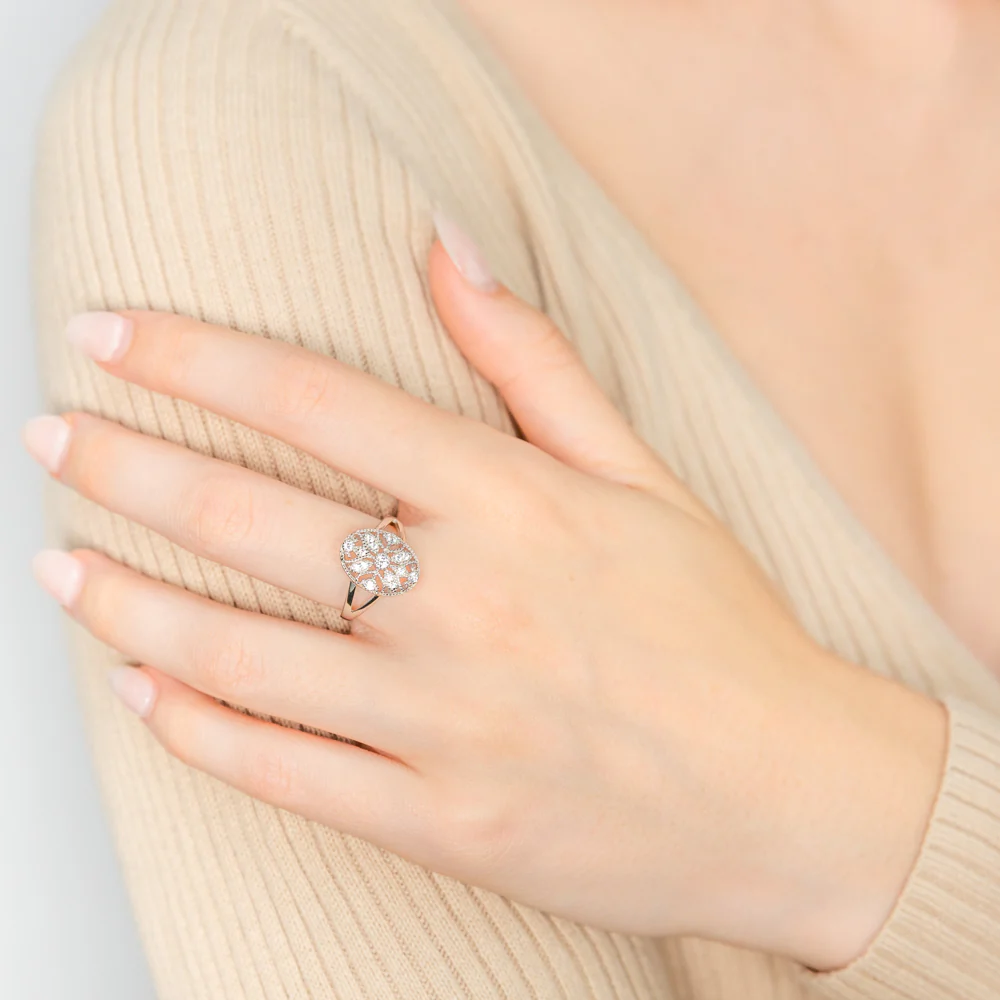 Sterling Silver Rhodium Plated Cubic Zirconia Style Vintage Ring - Image 3