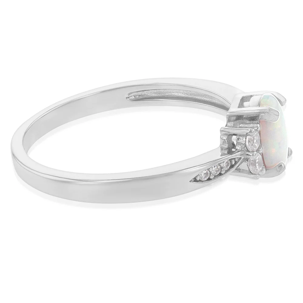 Sterling Silver Rhodium Plated Cubic Zirconia Synthetic Opal Ring - Image 2