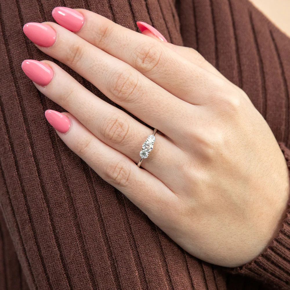 Sterling Silver Rhodium Plated Cubic Zirconia Trilogy Ring - Image 3