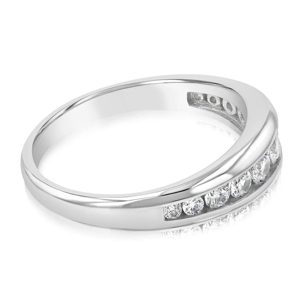 Sterling Silver Rhodium Plated Curbic Zirconia Channel Ring - Image 2