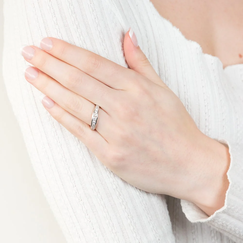 Sterling Silver Rhodium Plated Curbic Zirconia Channel Ring - Image 3
