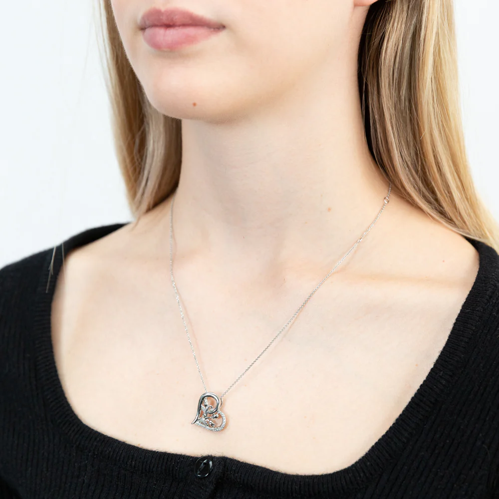 Sterling Silver Rhodium Plated CZ 3 Flower On Heart Pendant With 45cm Chain - Image 2