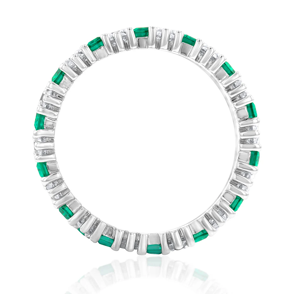 Sterling Silver Rhodium Plated Emerald-Green Cubic Zirconia Broad Band Ring - Image 2