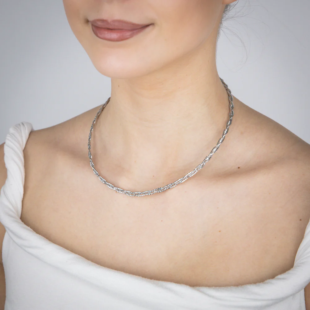 Sterling Silver Rhodium Plated Fancy Braided 42+3cm Chain - Image 3