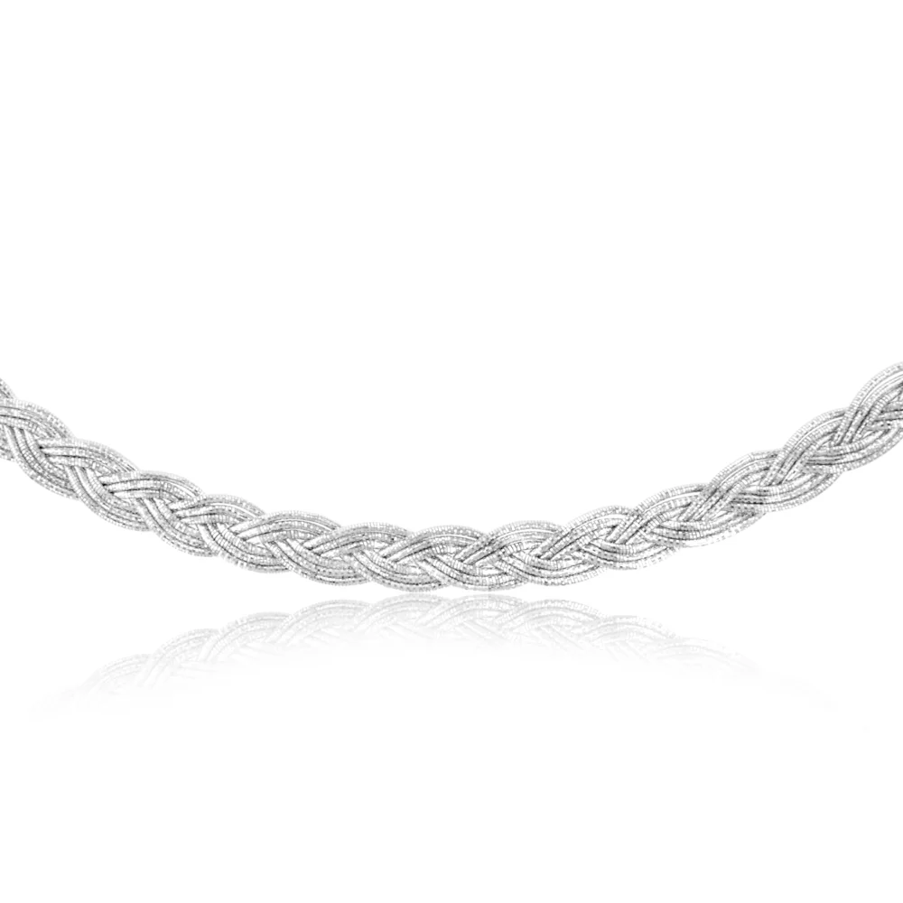 Sterling Silver Rhodium Plated Fancy Braided Broad 45cm Chain - Image 2