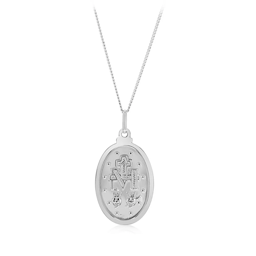 Sterling Silver Rhodium Plated Large Holy Mary Pendant - Image 2