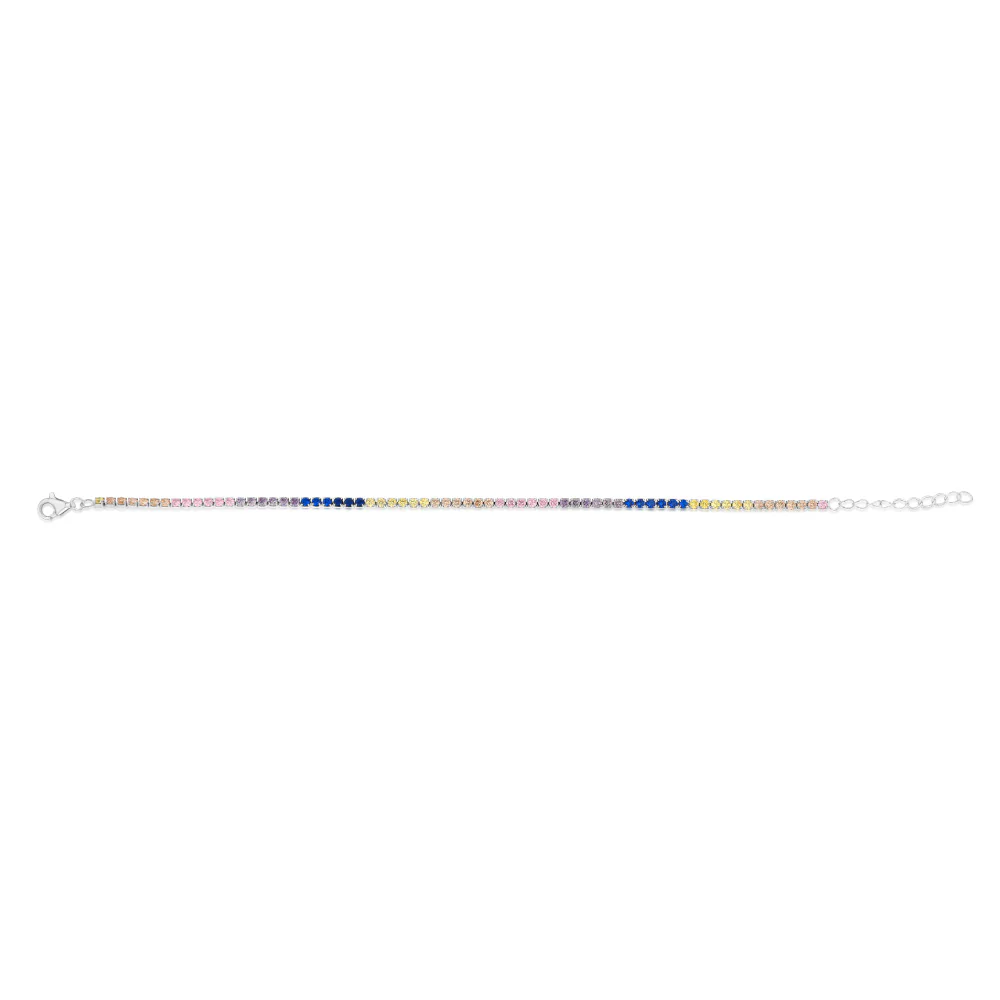 Sterling Silver Rhodium Plated Multicolour Round Zirconia 16.5+3cm Tennis Bracelet - Image 2