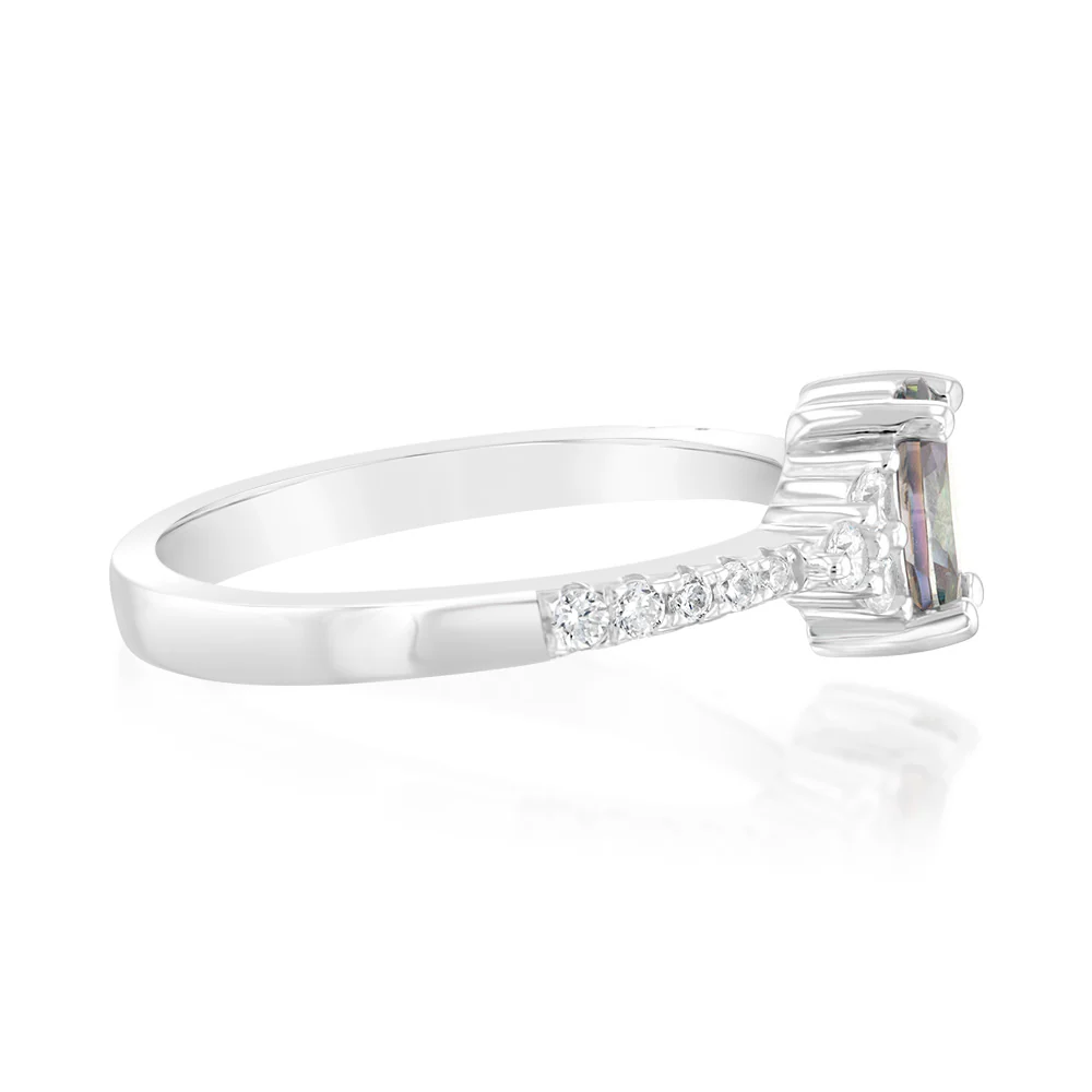Sterling Silver Rhodium Plated Mystic Topaz Cubic Zirconia Ring - Image 2