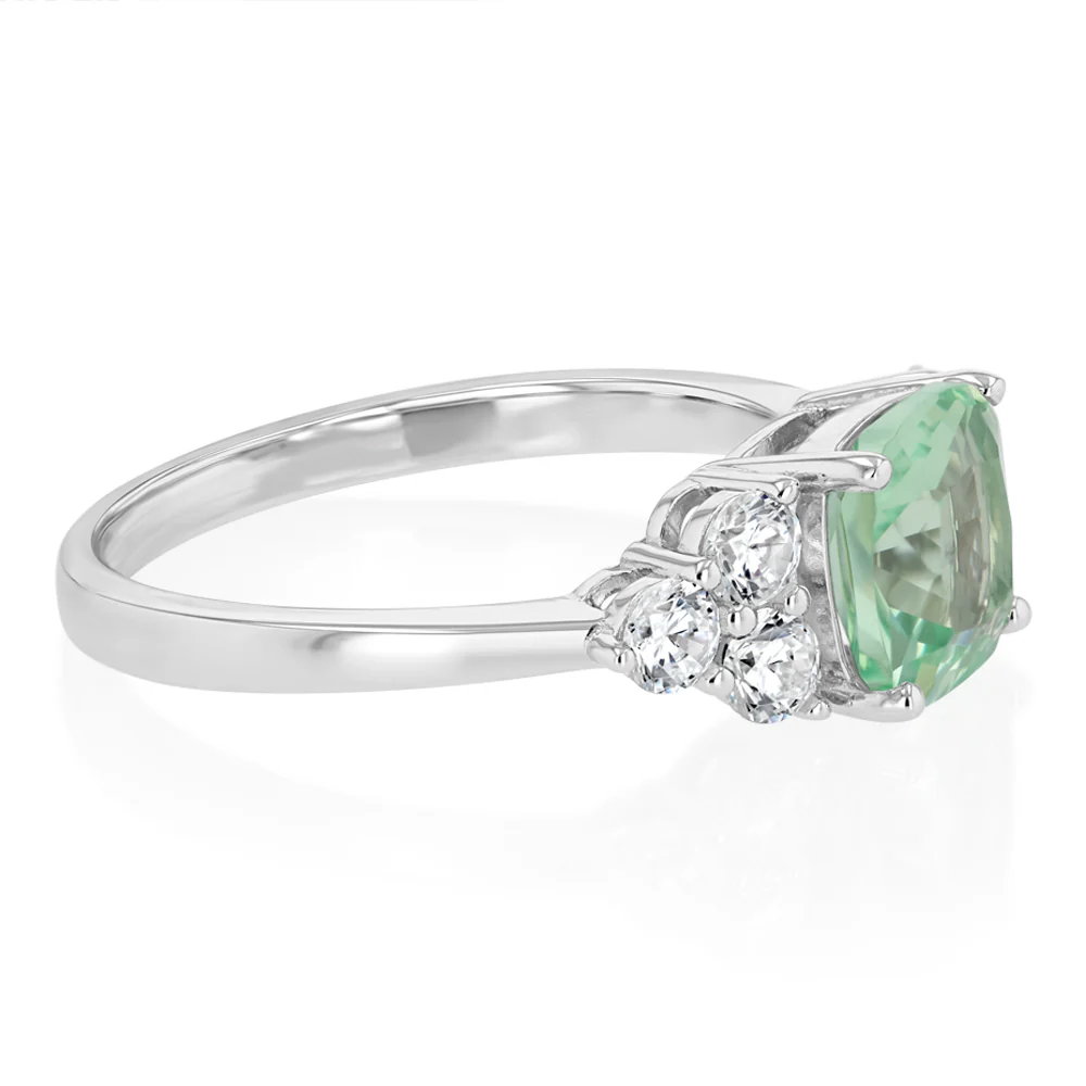 Sterling Silver Rhodium Plated Nano Green And White Cubic Zirconia Fancy Ring - Image 2